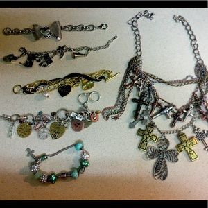 5 Charm Bracelets & 1 Abstract Cross Necklace